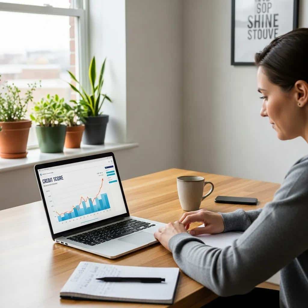 Person reviewing credit score improvement strategies in a modern workspace