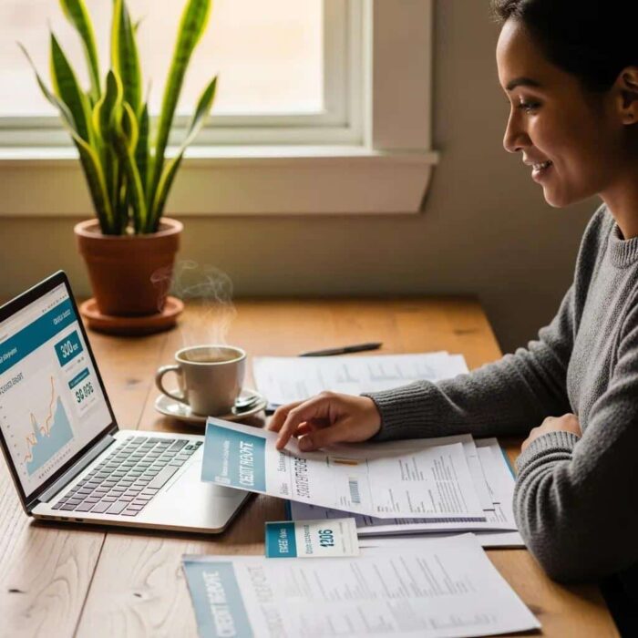 Person Reviewing Financial Documents And A Credit Report At A Cozy Desk 11803ec3 A285 4ee8 8eca 745c17cd7b56 3 Person reviewing financial documents and a credit report at a cozy desk