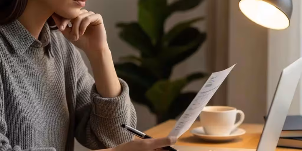 Person reviewing financial documents at a cozy desk, highlighting the importance of credit score management