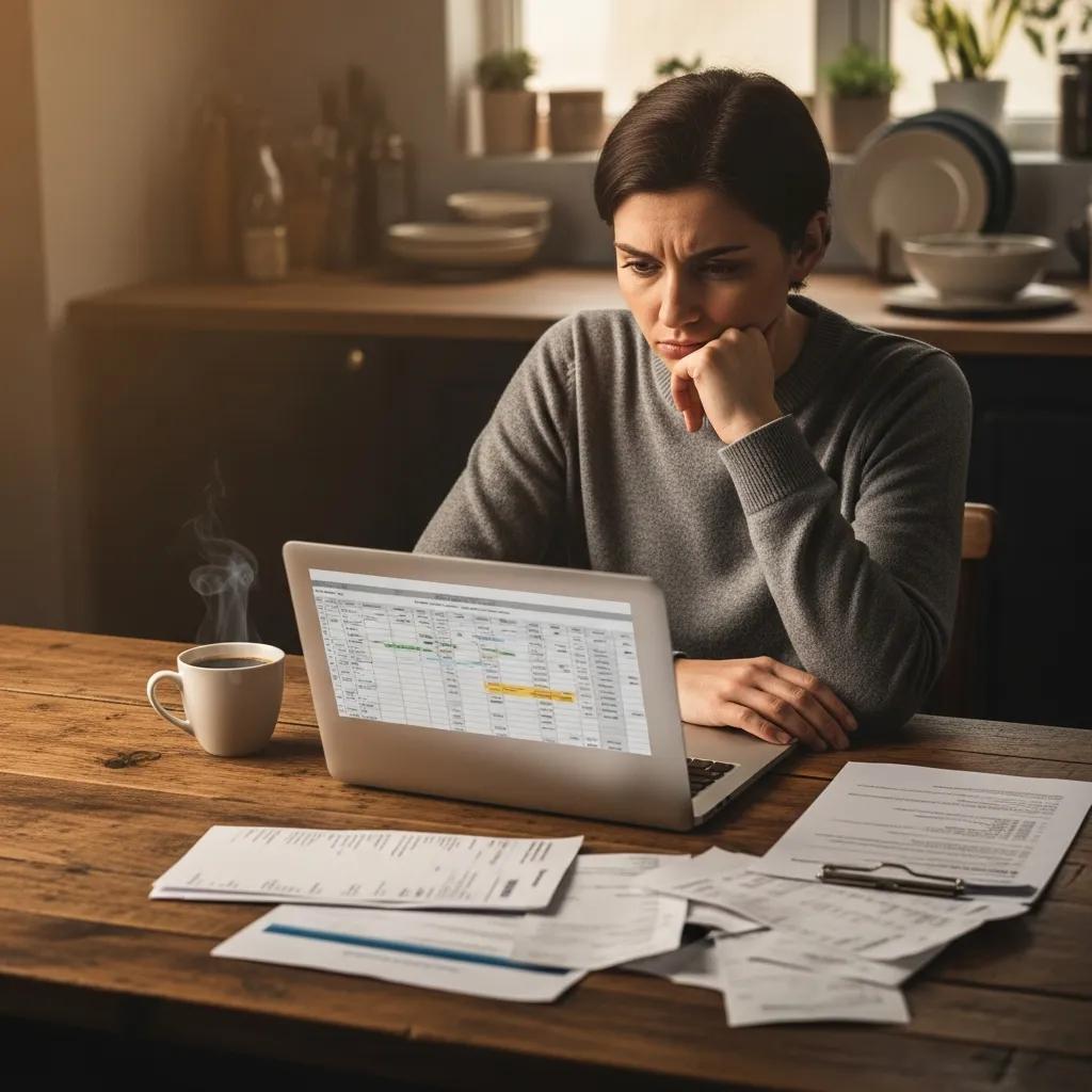 Person reviewing financial documents at a kitchen table, emphasizing the urgency of payday loans