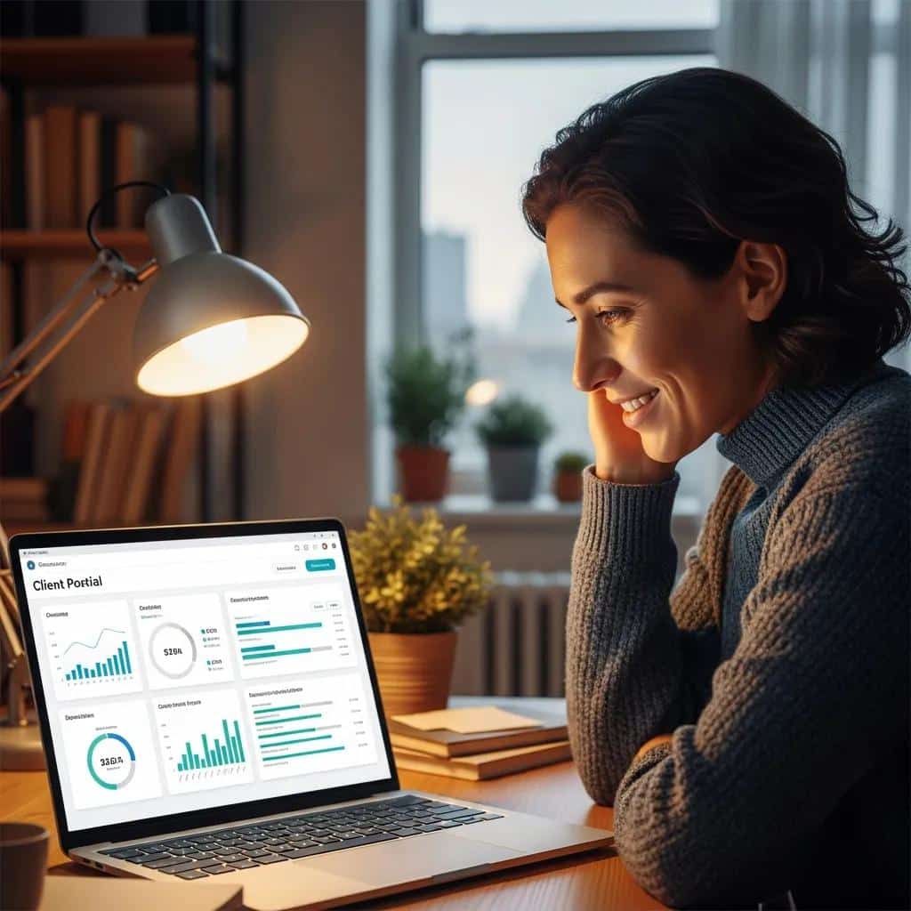 Person using a laptop to track credit repair progress, illustrating transparency in financial services