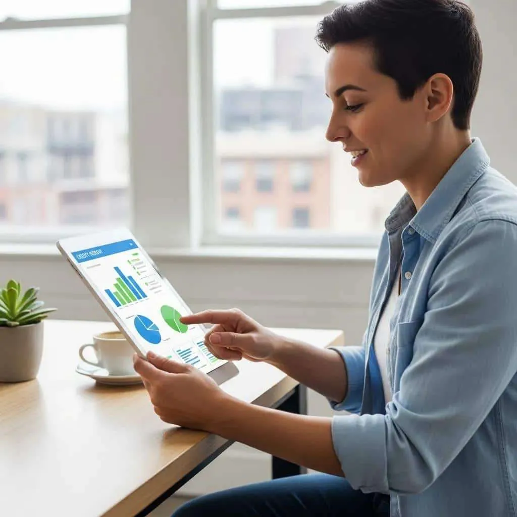 Person using a tablet to access credit repair client portal, emphasizing transparency and engagement