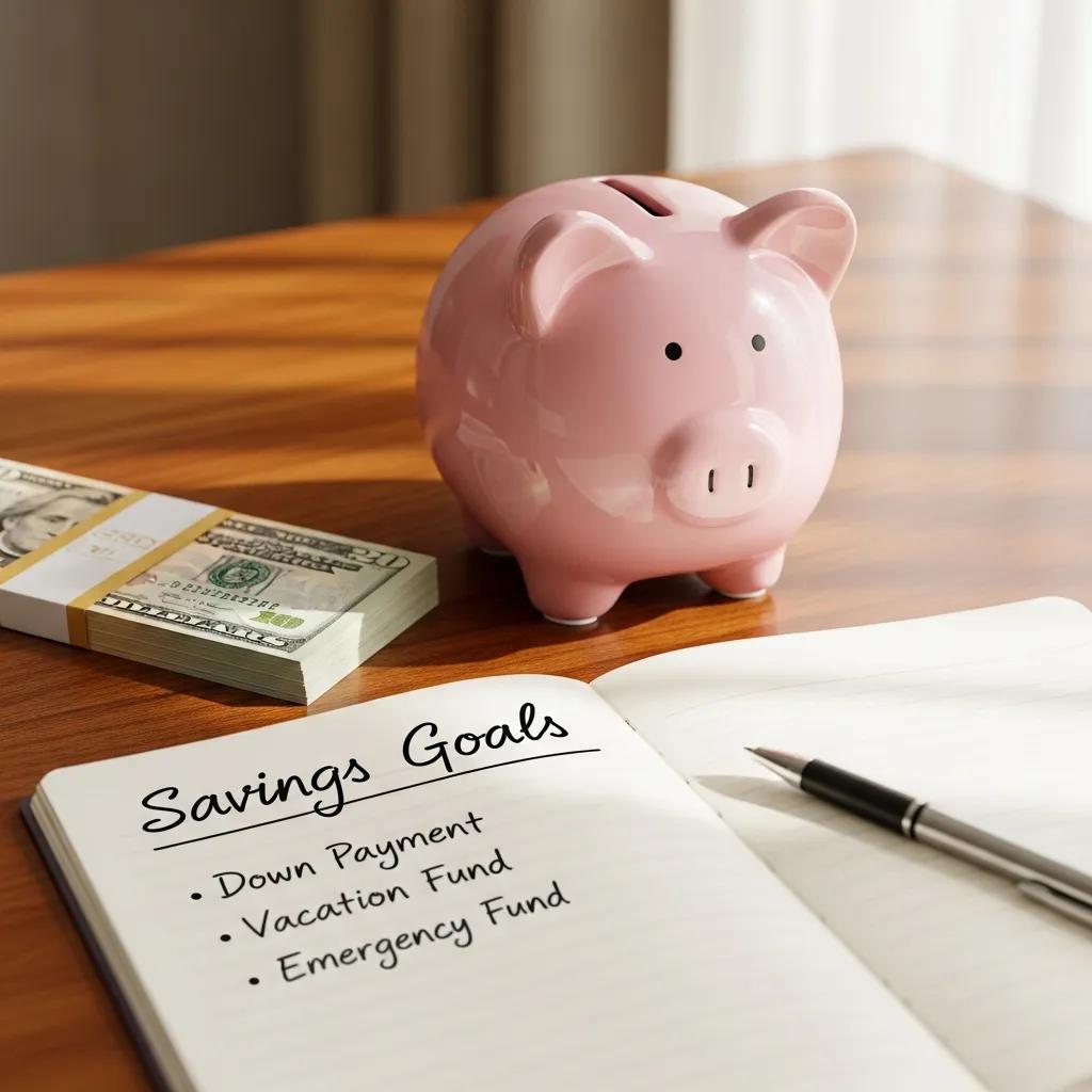 Piggy bank and cash on a table, representing the importance of building an emergency fund