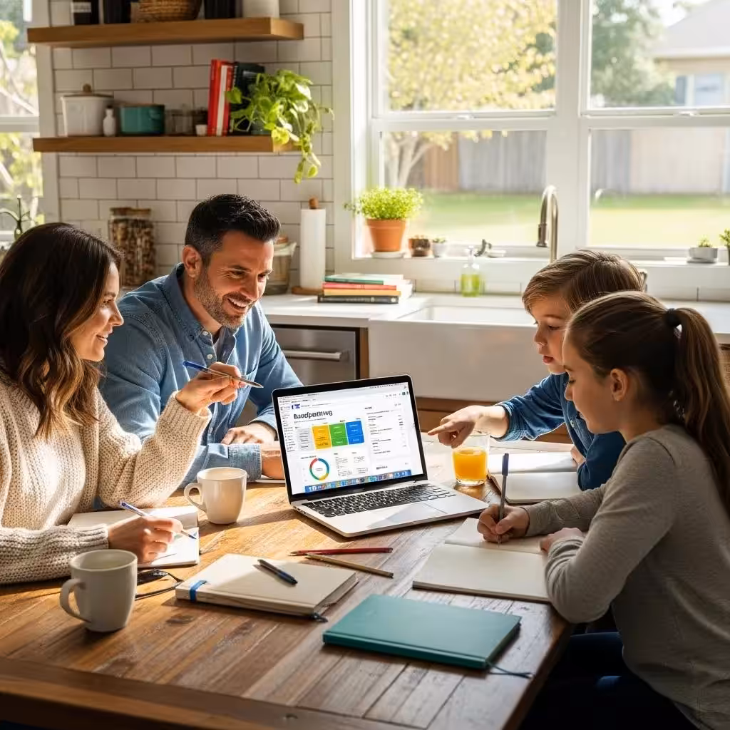 Texan family creating a budget together at home