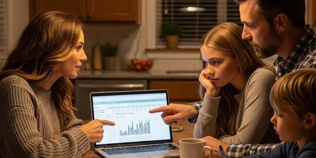 Texan Family Discussing Financial Planning Around A Kitchen Table With Budgeting Tools 06250459 69e9 4297 8245 24ebe55eeb6c 1 Texan family discussing financial planning around a kitchen table with budgeting tools