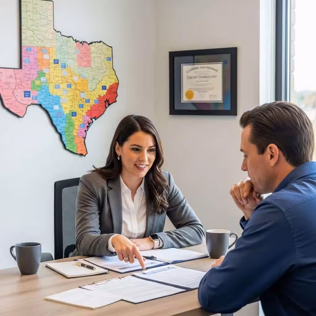 Texas credit repair professional assisting a client with security clearance application