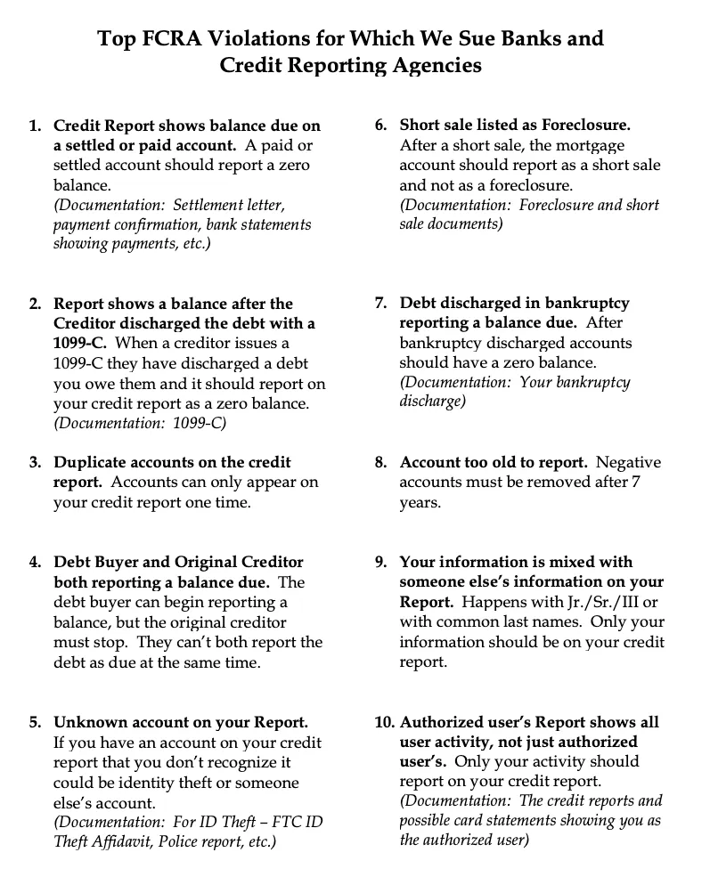 Texas FCRA violations examples