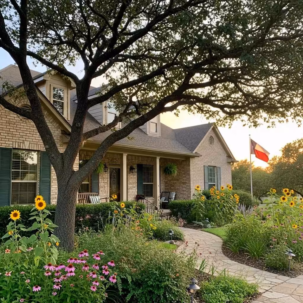 Texas homestead with a garden, symbolizing protection against judgment liens